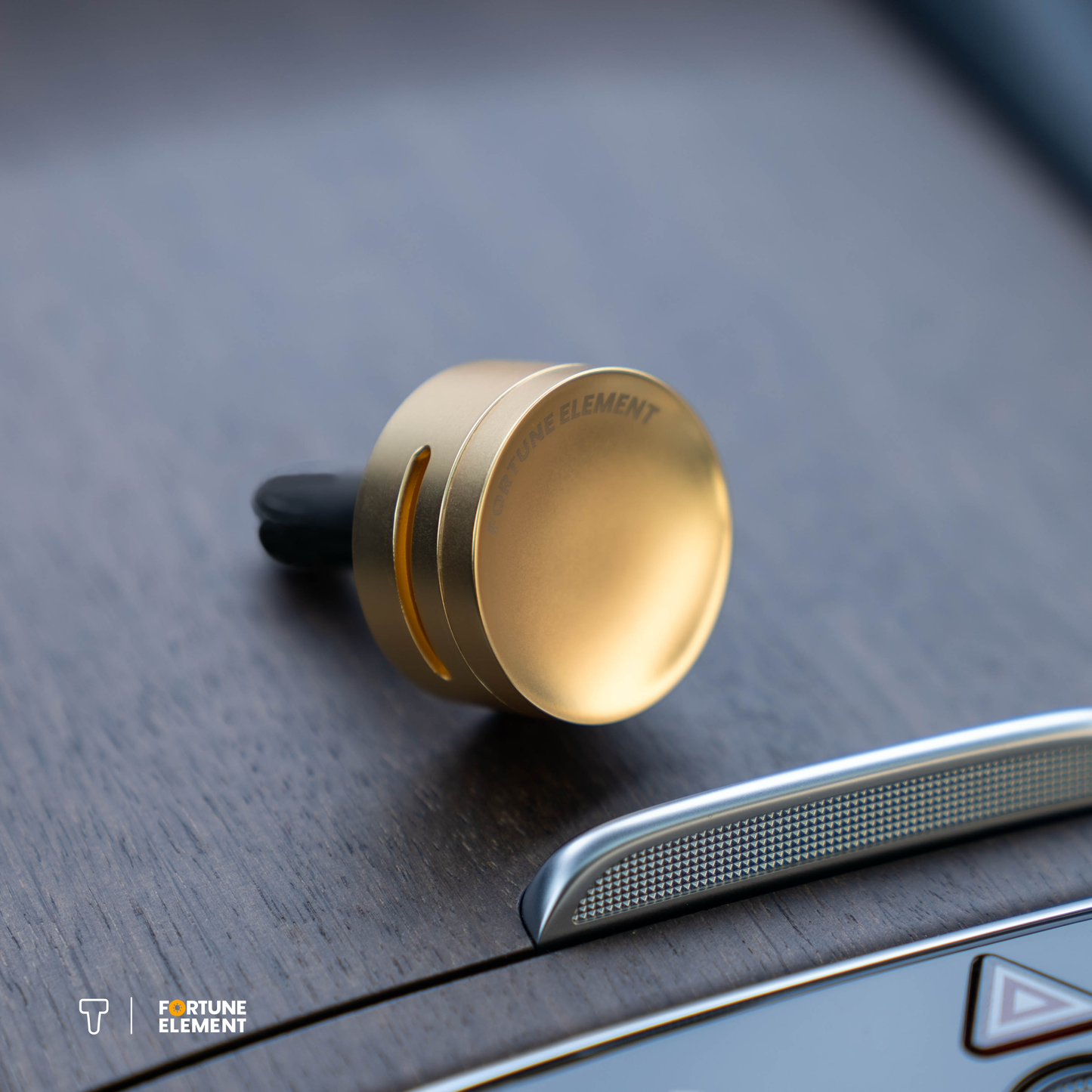 A close-up shot of the car diffuser resting on a wooden surface, showcasing its sleek design and elegant placement.