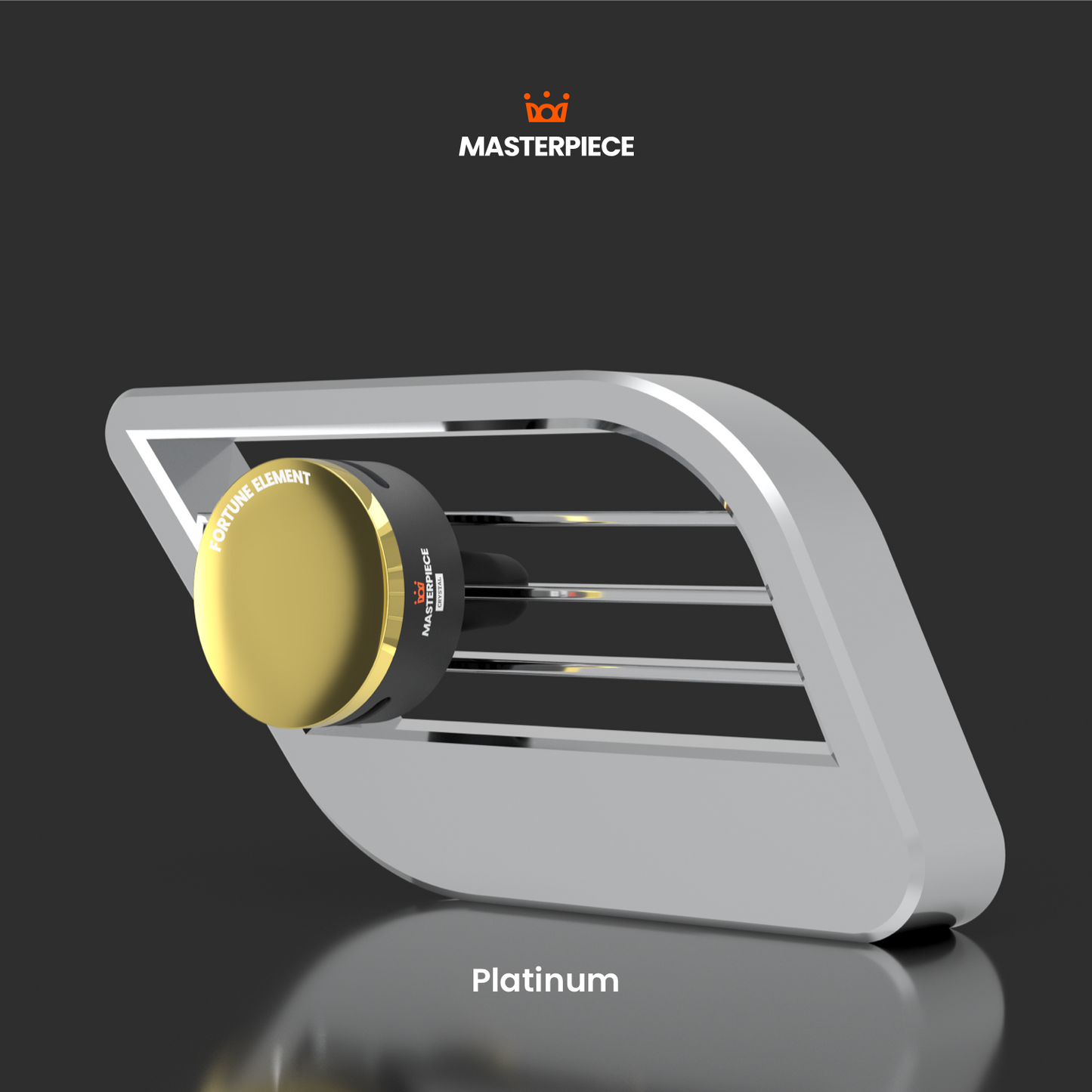 Luxury car diffuser mounted on a car air vent, seamlessly integrated with the vehicle's interior, showcasing a minimalist and premium design.