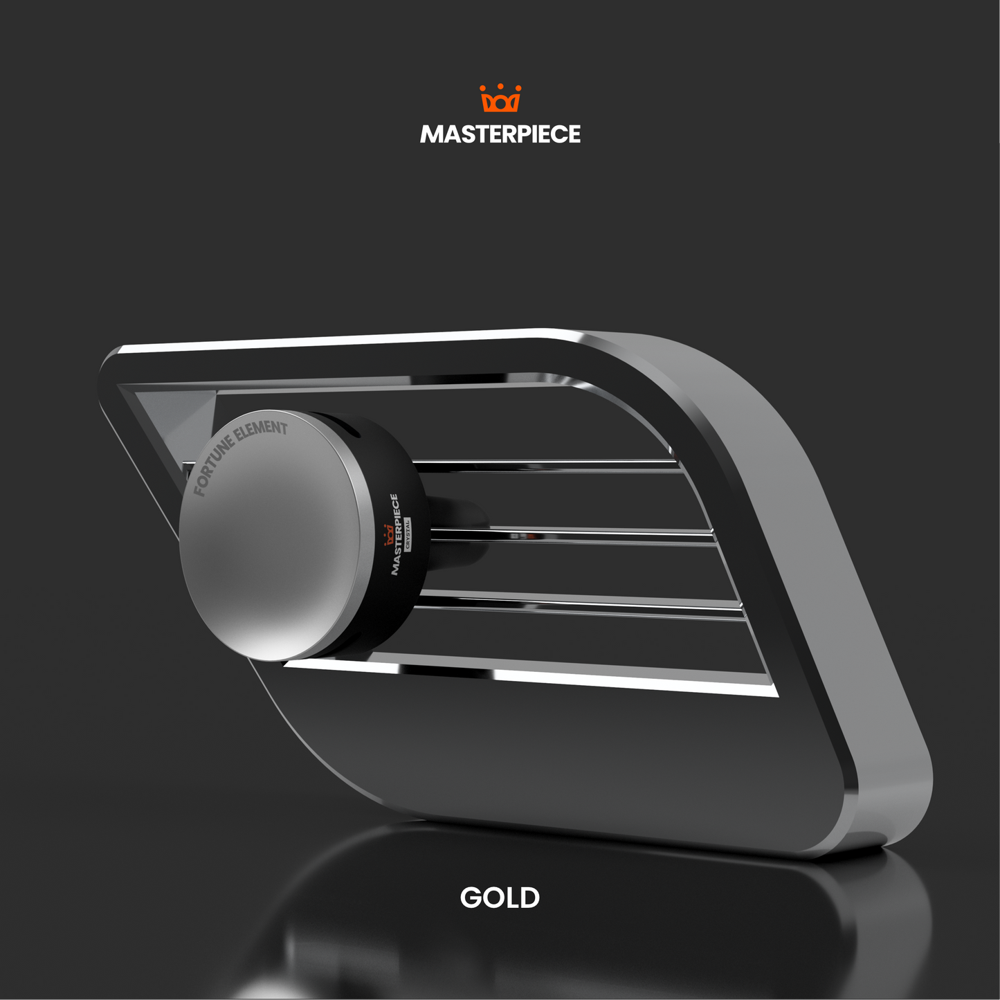 Platinum car diffuser mounted on a vehicle air vent, seamlessly blending refined craftsmanship with the elegance of a modern car interior.