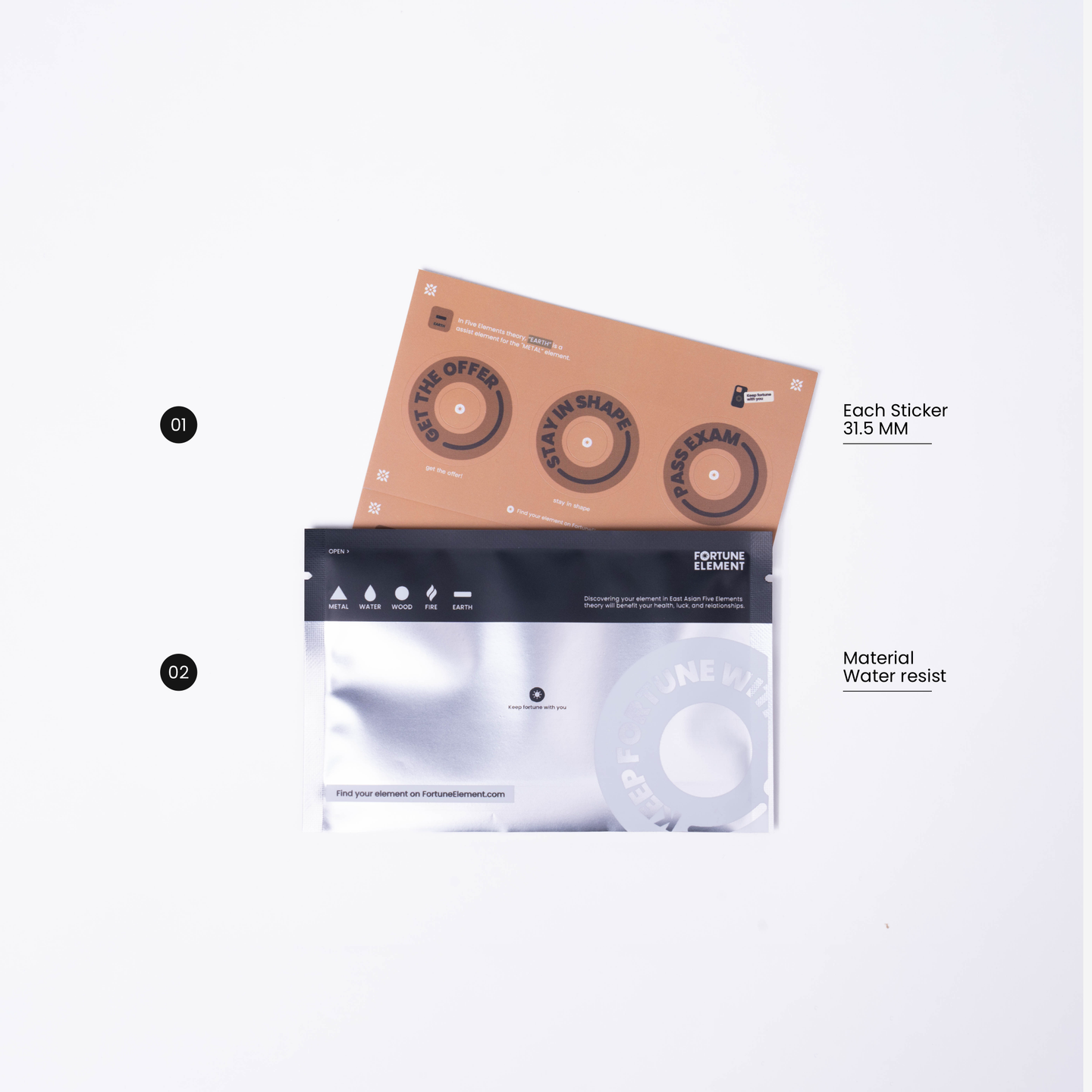 A top view of the sticker set with its packaging