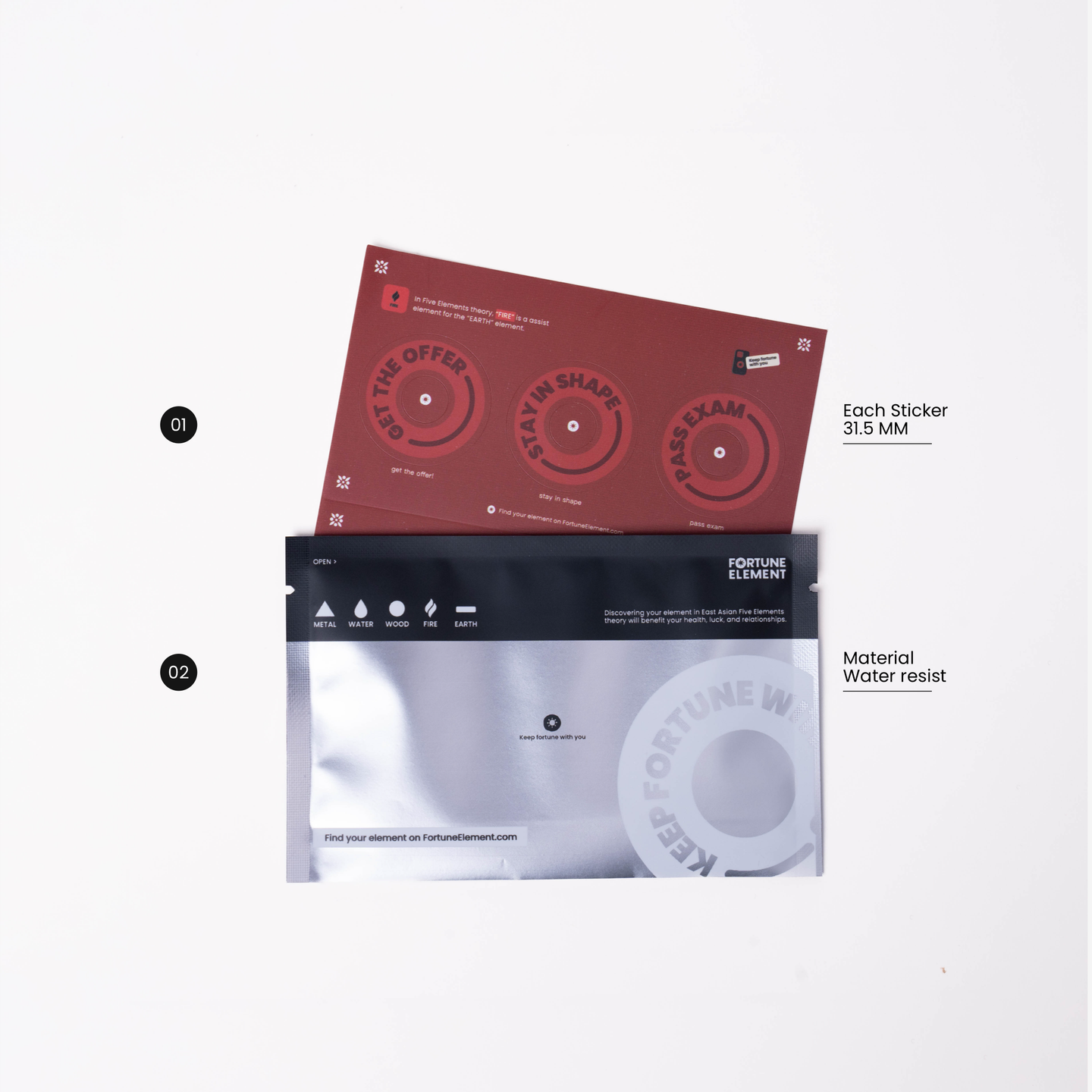 A top view of the sticker set with its packaging