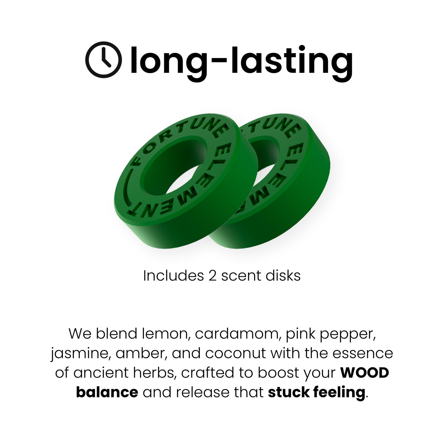 A showcasing the two scents, they are included items for fortune element car diffuser set.